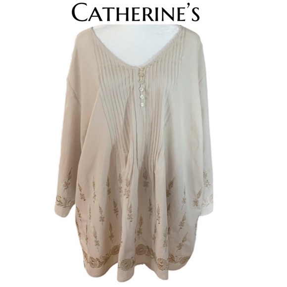 Catherine’s Khaki Gathered Front Light Tunic- 4X - Picture 1 of 8